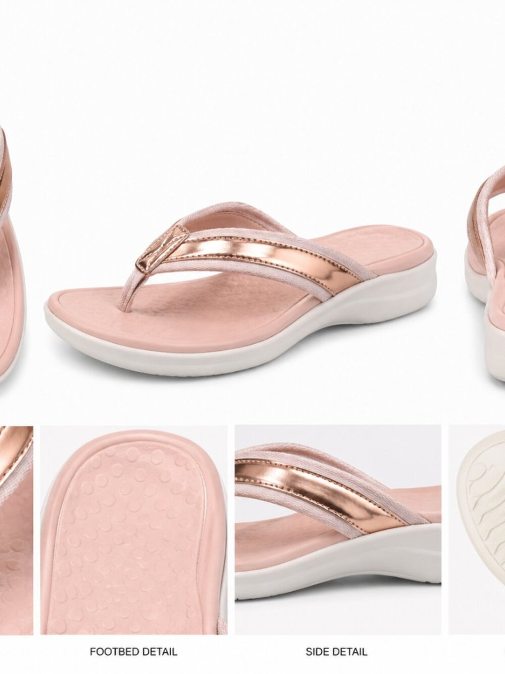 Vionic Tide Sport Rose Gold Orthotic Sandals Comfort Walking Thong Size 7